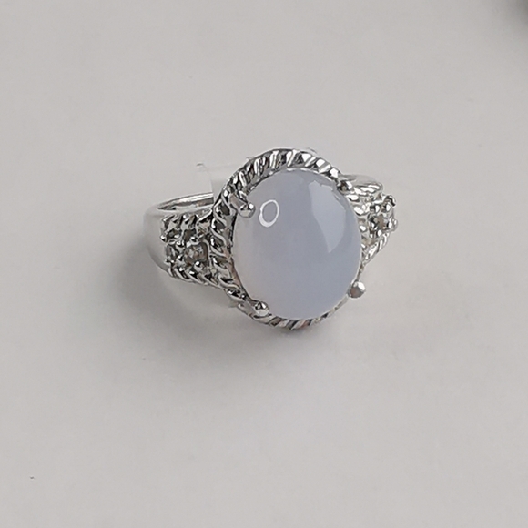 Light blue cabochon chalcedony diamond ring size 7 - Picture 5 of 8
